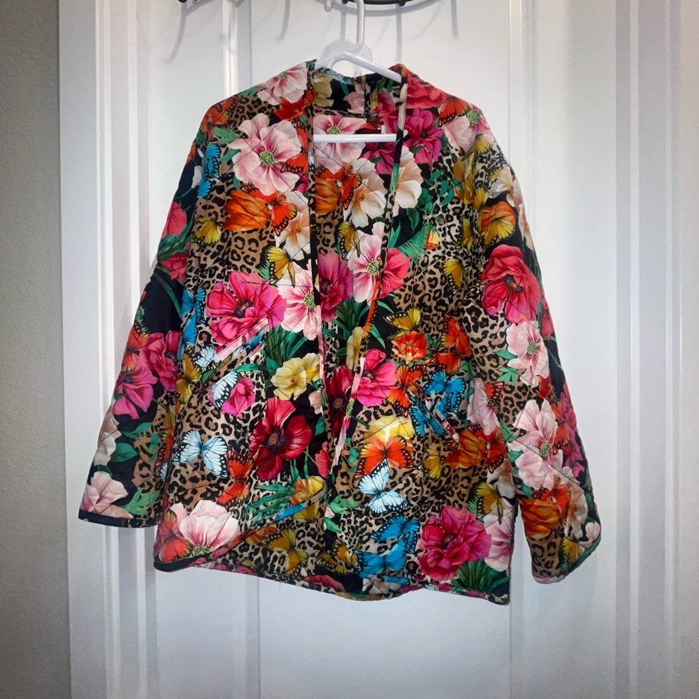 Johnny Was Sandra Quilted Floral Leopard Print Women's Jacket - Picture 3 of 6